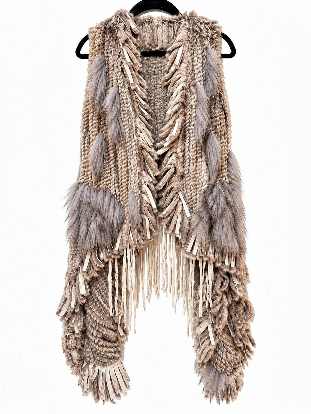 Alberto Makali Fur Fringe Vest in Brown & Gray Like New